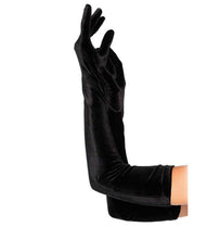 Load image into Gallery viewer, Black Stretch Velvet Opera Length Gloves
