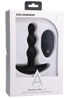 A-Play Shaker Rechargeable Silicone Beaded Anal Plug with Remote Control - Black