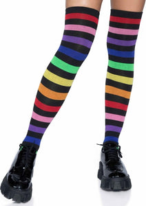 Acrylic Rainbow Stripe Thigh High Socks - Multicolor - One Size