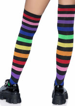 Load image into Gallery viewer, Acrylic Rainbow Stripe Thigh High Socks - Multicolor - One Size
