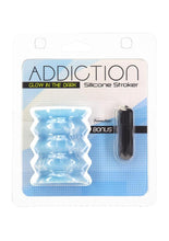 Load image into Gallery viewer, Addiction Silicone Glow In The Dark Masturbation Sleeve - Blue/White
