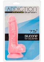 Load image into Gallery viewer, Addiction Toy Collection Brandon Silicone Glow In The Dark Dildo with Balls - Glow In The Dark/Pink - 7.5in
