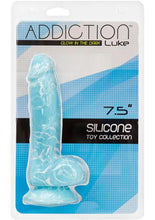 Load image into Gallery viewer, Addiction Toy Collection Luke Silicone Glow In The Dark Dildo with Balls - Blue/Glow In The Dark - 7.5in
