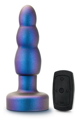 Anal Adventures Matrix Kinetic Plug Rechargeable Silicone Anal Plug with Remote- Space Age - Blue