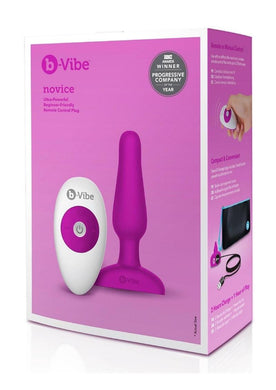 B-Vibe Novice Plug Rechargeable Silicone Anal Plug with Remote Control - Fuchsia/Pink