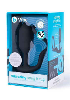 B-Vibe Vibrating Snug and Tug Rechargeable Silicone Cock Ring Andamp; Anal Plug - Black - Medium