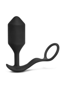 B-Vibe Vibrating Snug and Tug Rechargeable Silicone Cock Ring Andamp; Anal Plug - Black - XLarge