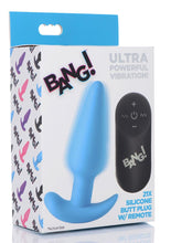 Load image into Gallery viewer, Bang! 21x Vibrating Silicone Rechargeable Butt Plug with Remote Control - Blue
