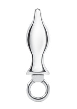 Load image into Gallery viewer, Blue Line Metal Tapered Butt Plug with Loop Hardware 2.5in - Stainless - Steel
