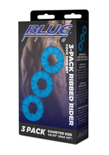 Load image into Gallery viewer, Blue Line Ribbed Rider Cock Ring - Blue - 3 Pack
