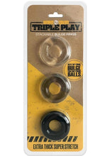 Load image into Gallery viewer, Boneyard Triple Play Stackable Bulge Cock Rings - Assorted Colors/Black - Set Of 3
