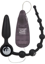 Load image into Gallery viewer, Booty Call Booty Double Dare Silicone Vibrating Butt Plug with Anal Beads - Black
