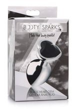 Load image into Gallery viewer, Booty Sparks Gemstones Black Heart Anal Plug - Black/Silver - Medium

