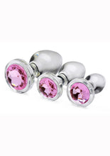 Load image into Gallery viewer, Booty Sparks Pink Gem Glass Anal Plug - Pink - 3 Pieces/Set
