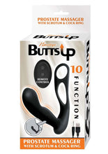 Load image into Gallery viewer, Butts Up Rechargeable Silicone Prostate Massager with Scrotum and Cock Ring - Black
