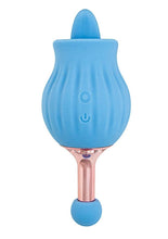 Load image into Gallery viewer, Clit-Tastic Rose Bud Dual Massager Rechargeable Silicone with Clitoral Stimulator - Blue
