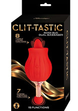 Load image into Gallery viewer, Clit-Tastic Rose Bud Dual Massager Rechargeable Silicone with Clitoral Stimulator - Red
