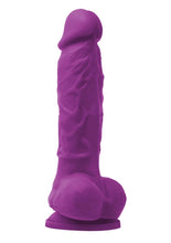 Load image into Gallery viewer, Colours Pleasures Silicone Vibrating Dildo with Balls - Purple - 5in
