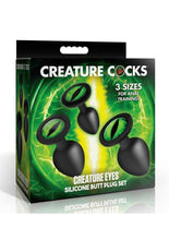 Load image into Gallery viewer, Creature Cocks Green Eye Silicone Butt Plug - Black/Green - 3 Piece/Set
