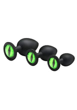 Load image into Gallery viewer, Creature Cocks Green Eye Silicone Butt Plug - Black/Green - 3 Piece/Set
