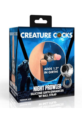 Creature Cocks Night Prowler Silicone Penis Sleeve and Ball Stretcher - Black/Silver - Medium