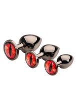 Load image into Gallery viewer, Creature Cocks Red Eye Metal Butt Plug - Black/Metal/Red - 3 Piece/Set
