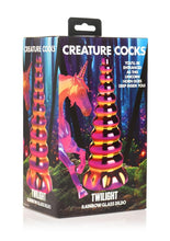 Load image into Gallery viewer, Creature Cocks Twilight Rainbow Glass Dildo - Gold/Multicolor/Pink/Yellow
