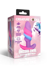 Load image into Gallery viewer, Creature Cocks Unicorn Swirl Silicone Butt Plug - Blue/Multicolor/Pink/Purple - Small
