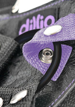 Load image into Gallery viewer, Dillio Strap-On Suspender Harness Set with Silicone Dildo - Black/Purple - 7in
