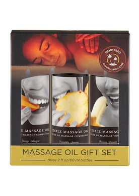 Earthly Body Hemp Seed Edible Massage Oil Gift Set (Three 2oz Edible Massage Oils