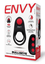 Load image into Gallery viewer, Envy Toys Bullseye Remote Vibrating Rechargeable Silicone Dual Stamina Ring - Black

