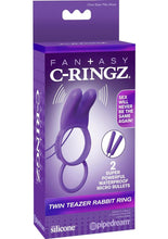 Load image into Gallery viewer, Fantasy C-Ringz Twin Teazer Rabbit Silicone Cock Ring - Purple
