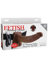 Load image into Gallery viewer, Fetish Fantasy Series Vibrating Hollow Strap-On Dildo with Balls and Harness with Remote Control - Chocolate - 9in
