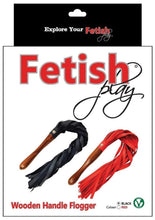 Load image into Gallery viewer, Fetish Play Wooden Handle Flogger Vegan Leather - Black
