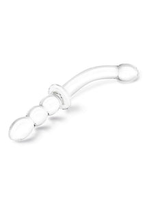 Glas Girthy Ribbed G-Spot Glass Dildo with Handle Grip Double End