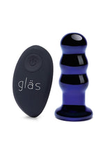 Load image into Gallery viewer, Glas Rechargeable Remote Controlled Vibrating Glass Beaded Buttplug - Blue - 3.5in
