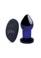 Load image into Gallery viewer, Glas Rechargeable Remote Controlled Vibrating Glass Butt Plug - Blue - 3.5in
