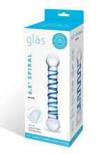 Load image into Gallery viewer, Glass Spiral Glass Textured Dildo - Blue/Clear - 6.5in
