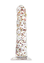 Load image into Gallery viewer, Glittergasm Swirl Clear Dildo with Suction Cup - Orange/Red/Golden Glitter - Gold/Orange/Red
