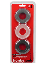 Load image into Gallery viewer, Hunkyjunk Huj3 Silicone Cock Ring - Assorted Colors/Black/Clear/Gray - 3 Pack
