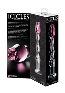 Icicles No. 12 Beaded Flower Glass Dildo - Clear/Pink - 7.25in
