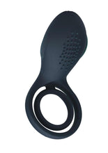 Load image into Gallery viewer, Levelz Vibrating Silicone Rechargeable Cock and Ball Ring with Winged Stimulator - Black
