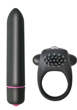 Load image into Gallery viewer, Intense Silicone Vibrating Cock Ring and Bullet - Black - Set
