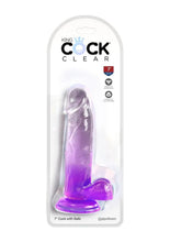 Load image into Gallery viewer, King Cock Clear Dildo with Balls - Clear/Purple - 7in
