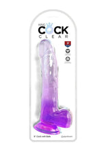 Load image into Gallery viewer, King Cock Clear Dildo with Balls - Clear/Purple - 9in

