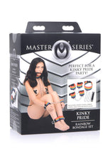 Load image into Gallery viewer, Kinky Pride Rainbow Bondage Set - Wrist/Ankle Cuffs and Collar with Leash
