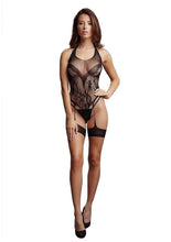 Load image into Gallery viewer, Le Desir Crotchless Rhinestone Halter Teddy - Black - One Size
