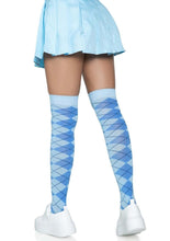 Load image into Gallery viewer, Leg Avenue Argyle Knit Over The Knee Socks - Blue - One Size
