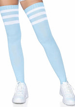 Load image into Gallery viewer, Leg Avenue Athlete Thigh High 3 Stripe Top - Blue/Light Blue - One Size
