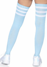 Load image into Gallery viewer, Leg Avenue Athlete Thigh High 3 Stripe Top - Blue/Light Blue - One Size
